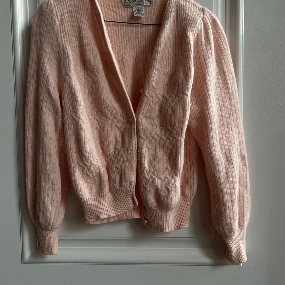 Vintage Casual Corner Women's Pink Cable Knit Cardigan Sweater